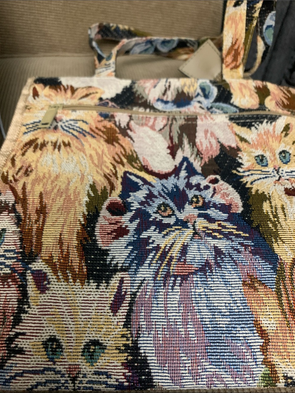 Unbranded Multicolor Tapestry Cat Tote Bag